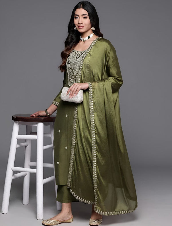 Amazing Green Color Viscose Fabric Designer Suit