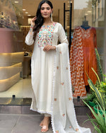 Lovely White Color Viscose Fabric Designer Suit