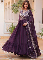 Beautiful Wine Color Georgette Fabric Gown