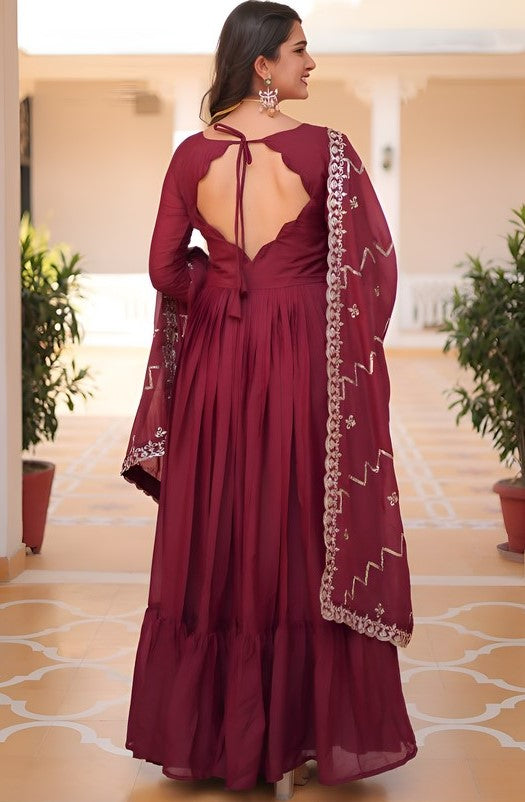 Beautiful Maroon Color Georgette Fabric Gown