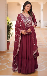 Beautiful Maroon Color Georgette Fabric Gown