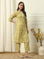 Lovely Yellow Color Cotton Fabric Casual Kurti With Bottom