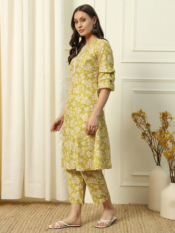 Lovely Yellow Color Cotton Fabric Casual Kurti With Bottom