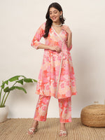 Lovely Pink Color Cotton Fabric Casual Kurti With Bottom