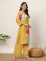 Lovely Yellow Color Cotton Fabric Casual Kurti With Bottom