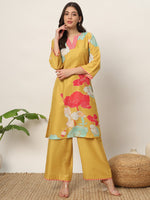 Lovely Yellow Color Cotton Fabric Casual Kurti With Bottom