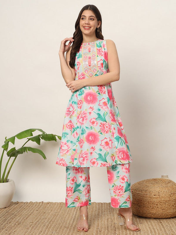 Lovely Pink Color Cotton Fabric Casual Kurti With Bottom