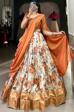 Amazing Orange Color Silk Fabric Designer Lehenga