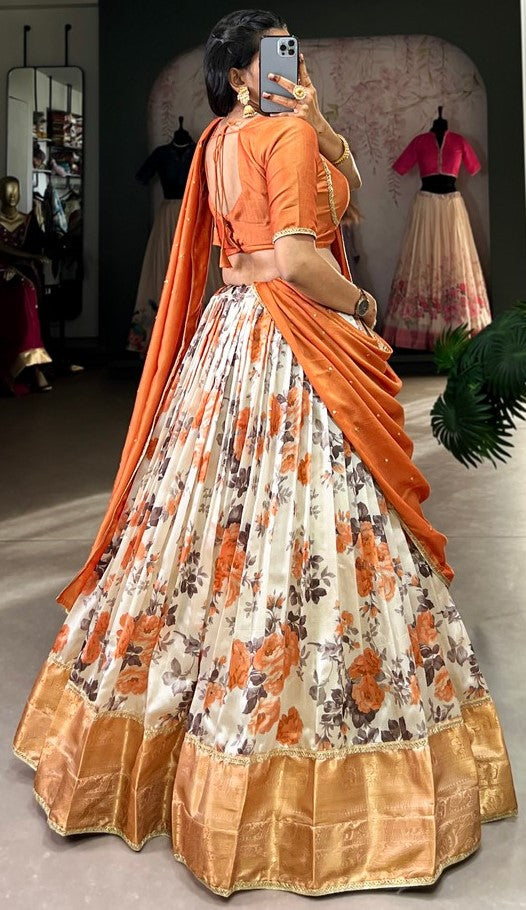 Amazing Orange Color Silk Fabric Designer Lehenga