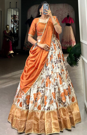 Amazing Orange Color Silk Fabric Designer Lehenga