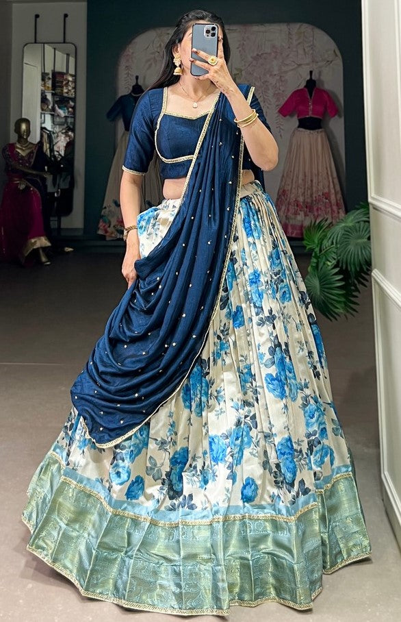 Amazing Blue Color Silk Fabric Designer Lehenga