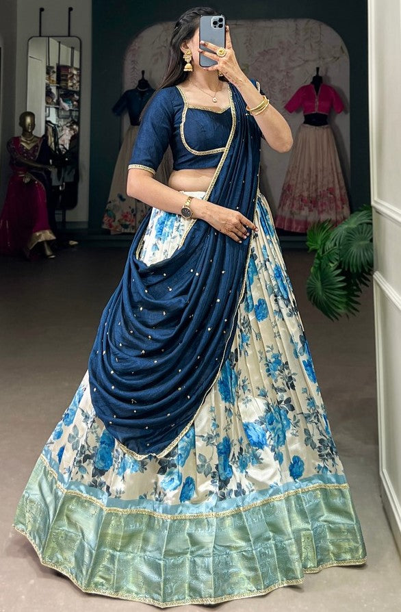 Amazing Blue Color Silk Fabric Designer Lehenga