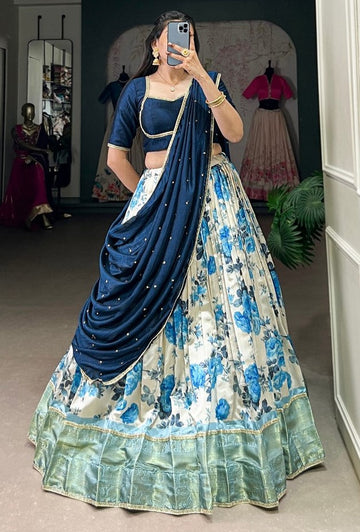 Amazing Blue Color Silk Fabric Designer Lehenga