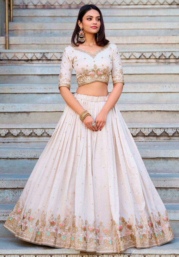 Amazing White Color Vichitra Fabric Designer Lehenga