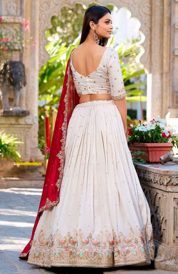 Amazing White Color Vichitra Fabric Designer Lehenga