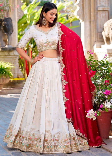 Amazing White Color Vichitra Fabric Designer Lehenga