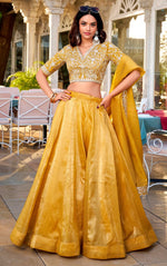 Amazing Mustard Color Vichitra Fabric Designer Lehenga