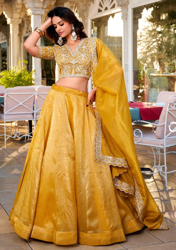 Amazing Mustard Color Vichitra Fabric Designer Lehenga