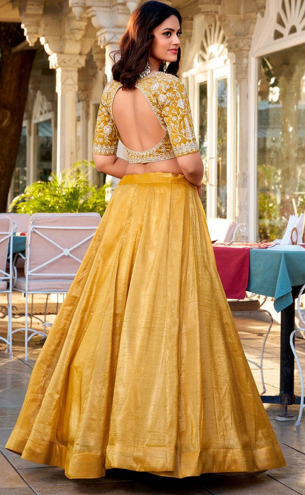 Amazing Mustard Color Vichitra Fabric Designer Lehenga