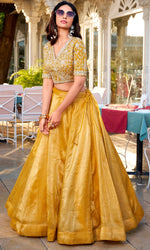 Amazing Mustard Color Vichitra Fabric Designer Lehenga