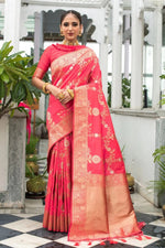 Ideal Peach Color Silk Fabric Partywear Saree