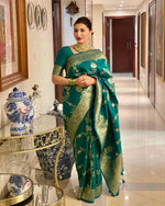 Ideal Teal Color Silk Fabric Partywear Saree