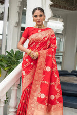 Ideal Red Color Silk Fabric Partywear Saree