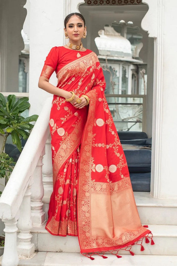 Ideal Red Color Silk Fabric Partywear Saree