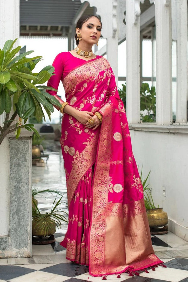 Ideal Pink Color Silk Fabric Partywear Saree