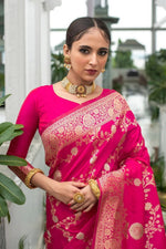 Ideal Pink Color Silk Fabric Partywear Saree