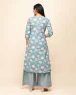 Dazzling Aqua Color Cotton Fabric Designer Suit