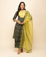 Dazzling Green Color Cotton Fabric Designer Suit