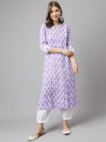 Lovely Purple Color Cotton Fabric Designer Kurti