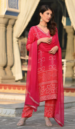 Beauteous Red Color Chinon Fabric Designer Suit