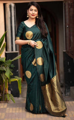 Grand Green Color Silk Fabric Partywear Saree