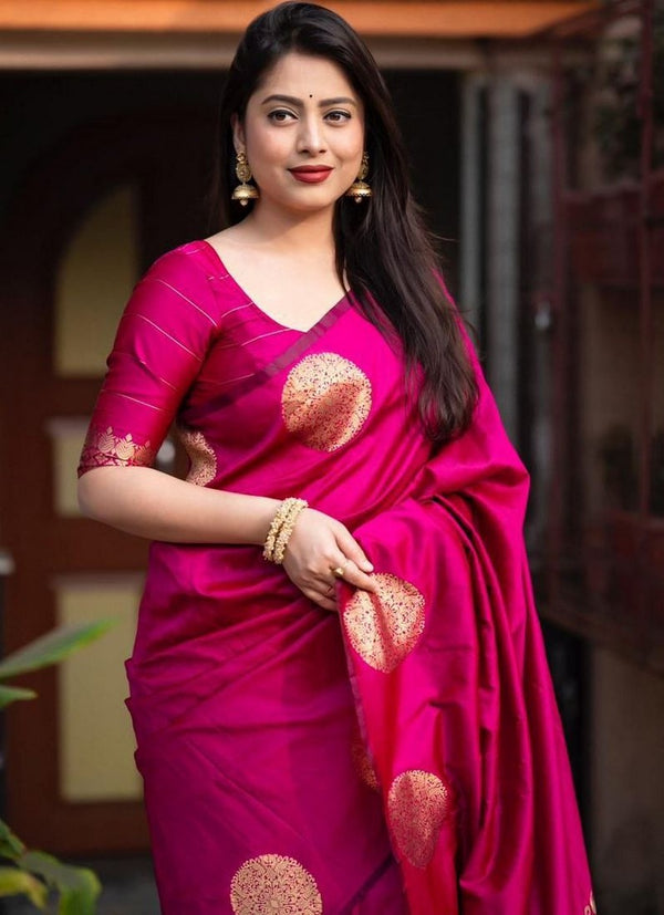 Grand Pink Color Silk Fabric Partywear Saree