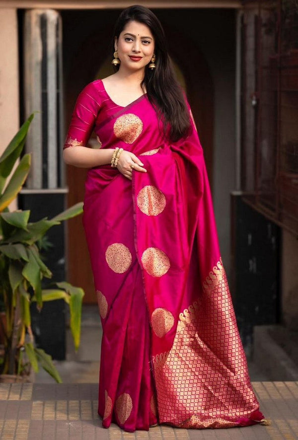 Grand Pink Color Silk Fabric Partywear Saree