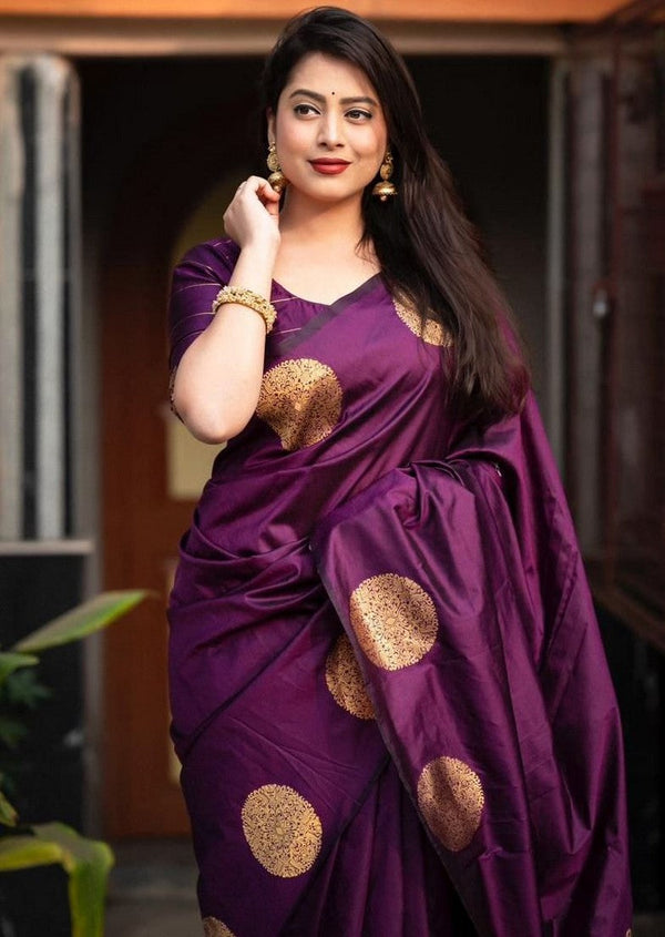 Grand Purple Color Silk Fabric Partywear Saree