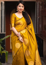 Grand Yellow Color Silk Fabric Partywear Saree