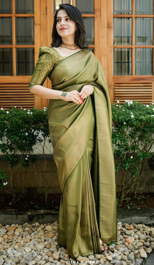 Grand Green Color Silk Fabric Casual Saree