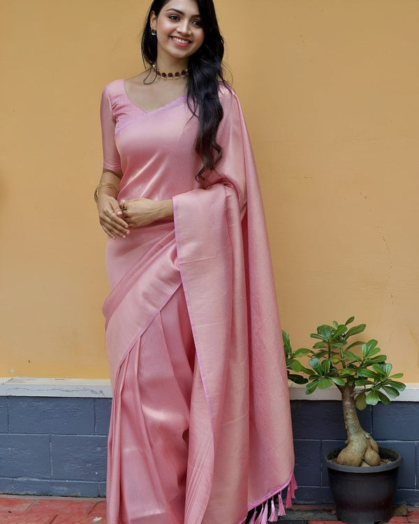 Grand Pink Color Silk Fabric Casual Saree