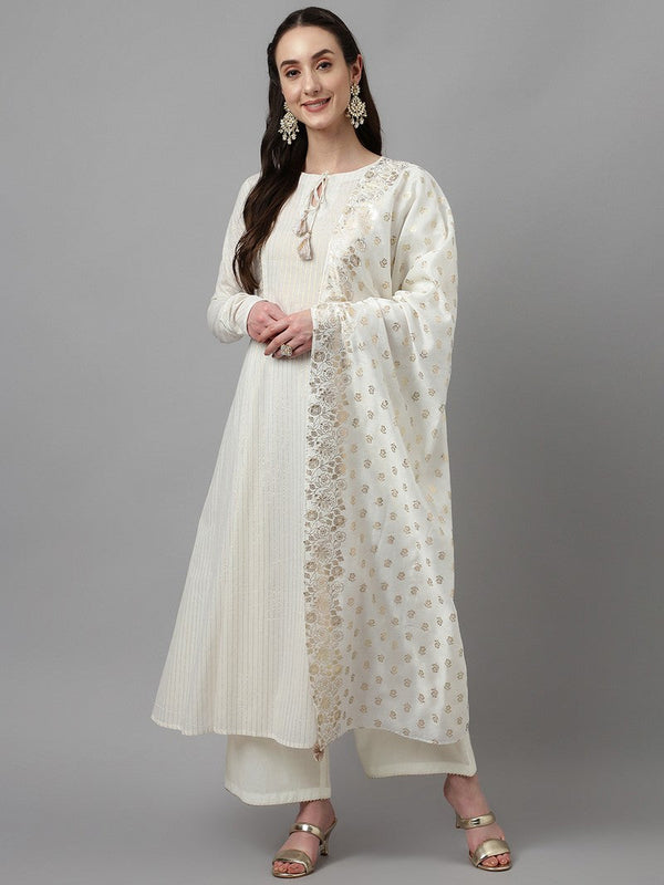 Dazzling White Color Cotton Fabric Designer Suit