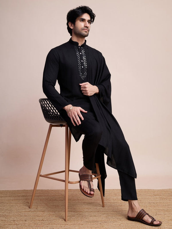 Beauteous Black Color Viscose Fabric Kurta Pajama