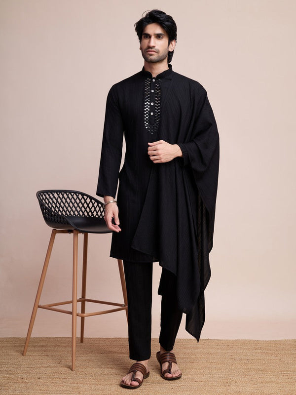 Beauteous Black Color Viscose Fabric Kurta Pajama