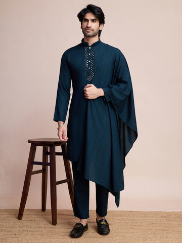 Beauteous Teal Color Viscose Fabric Kurta Pajama