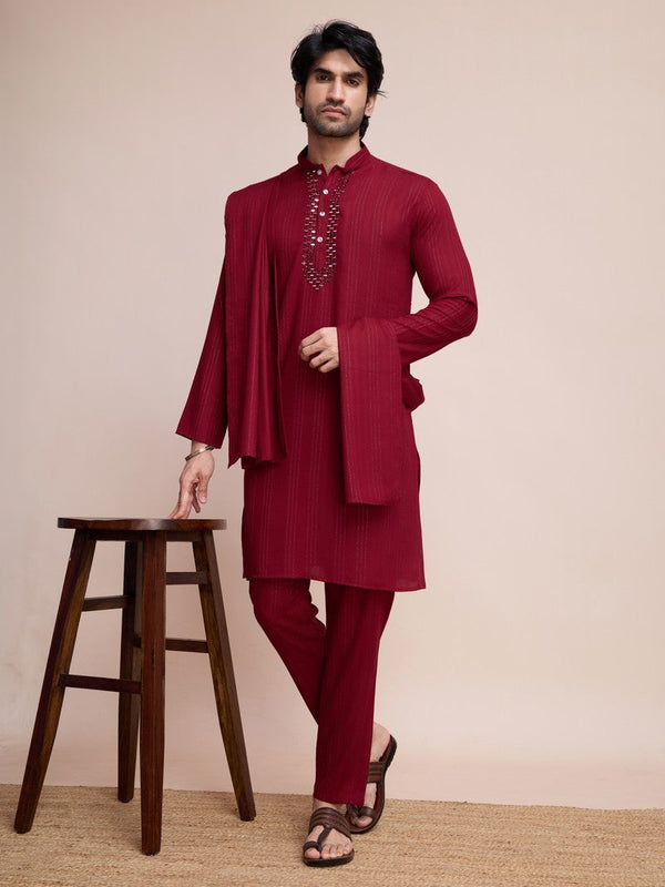 Beauteous Maroon Color Viscose Fabric Kurta Pajama