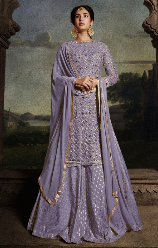 Tasteful Purple Color Net Fabric Designer Suit