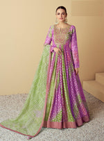 Tasteful Purple Color Muslin Fabric Gown