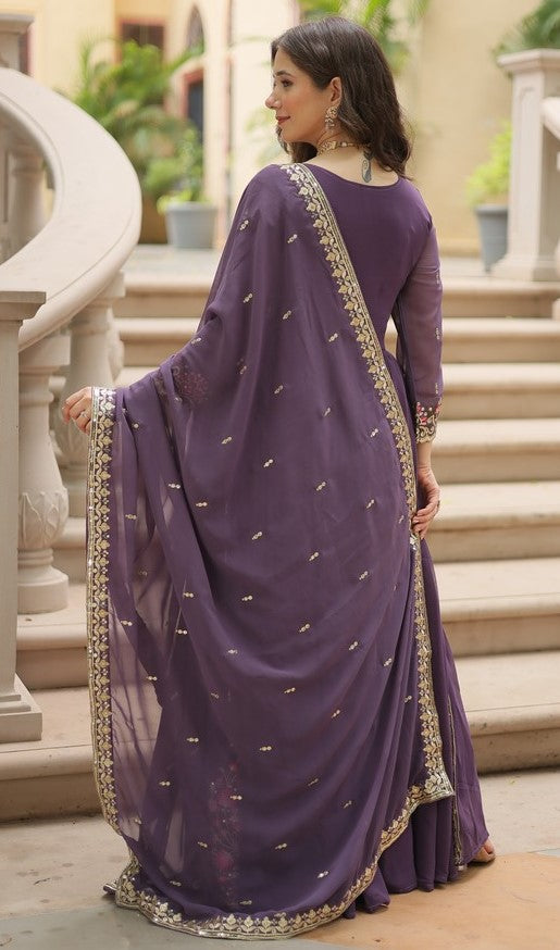 Beauteous Purple Color Georgette Fabric Sharara Suit