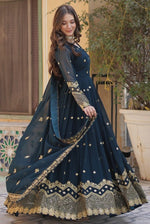 Beauteous Teal Color Georgette Fabric Gown